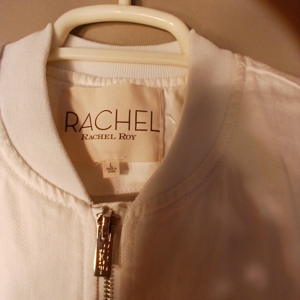 RACHEL ROY Winter White Large Floral Embroidered Bomber Jacket Outerwear - Picture 5 of 7